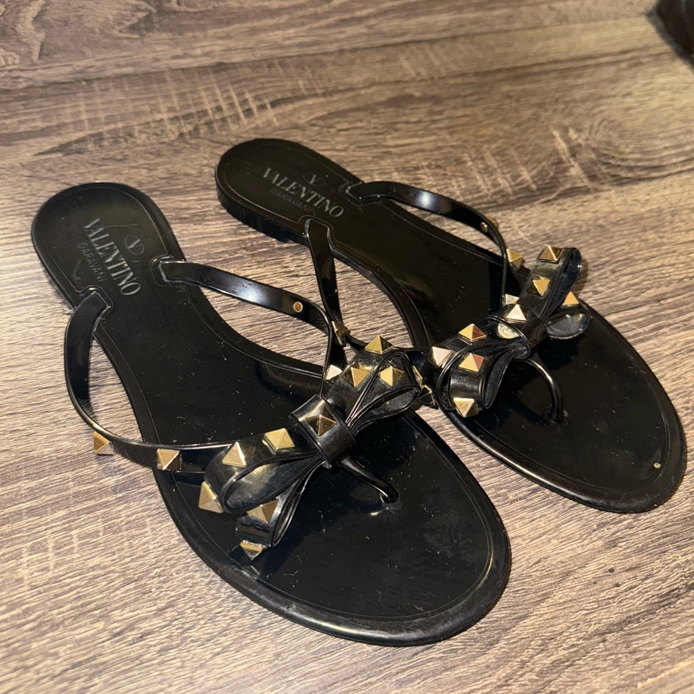 Valentino Black and Gold Studded Sandals